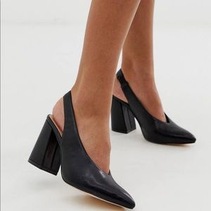London Rebel pointed block heels with ankle strap